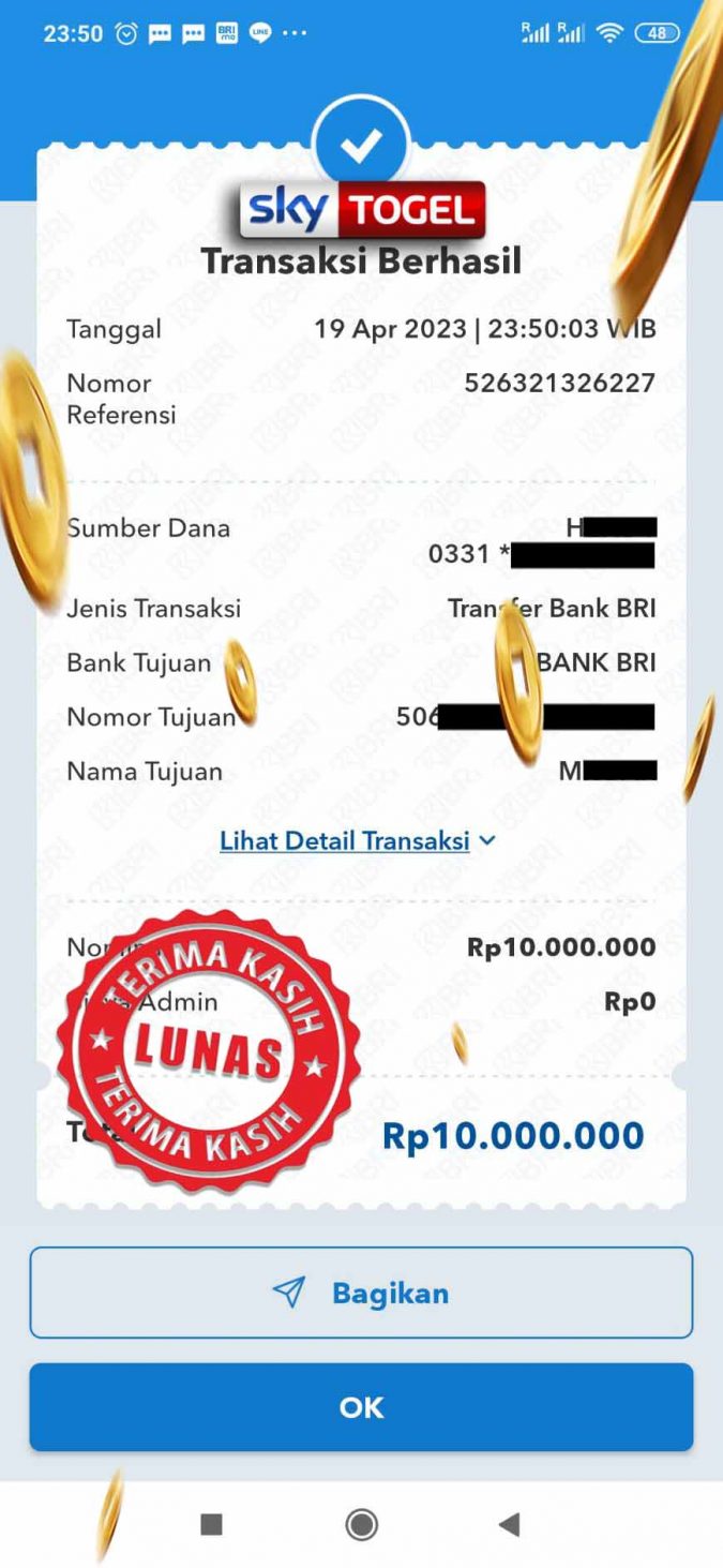 BUKTI PEMBAYARAN JP TOGEL 10.000.000 USERID : COMXXX