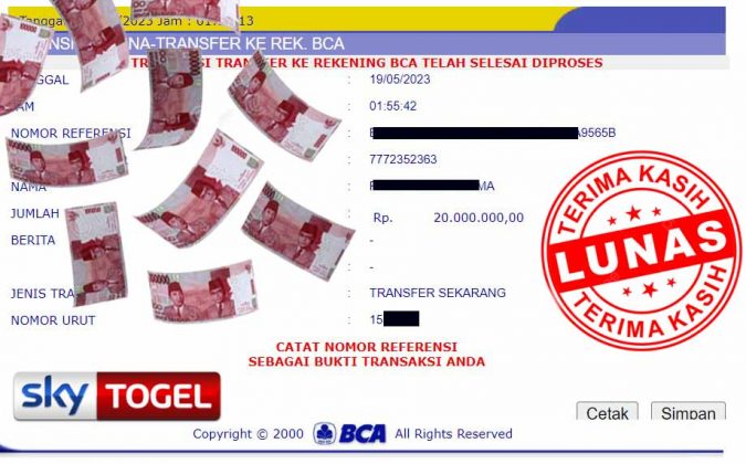 BUKTI PEMBAYARAN JP SLOT 20.000.000 USERID : KINJADXXX