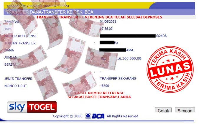 BUKTI PEMBAYARAN JP SLOT 16.300.000 USERID : KINJADXXX