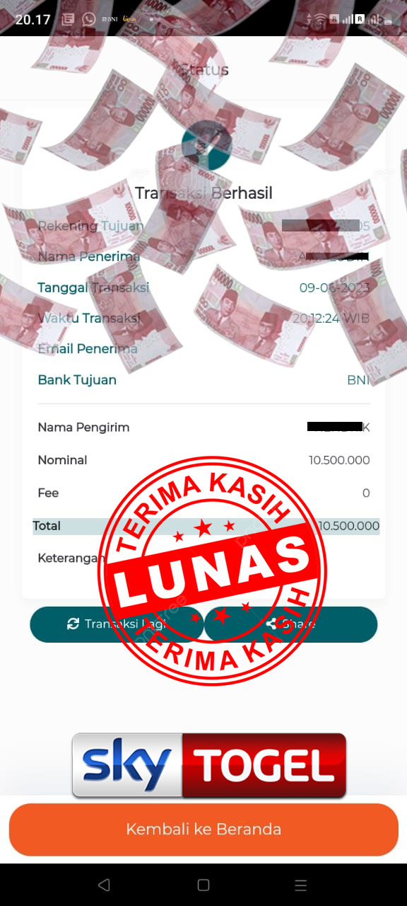 BUKTI PEMBAYARAN JP SLOT 10.500.000 USERID : AWALUDIXXX